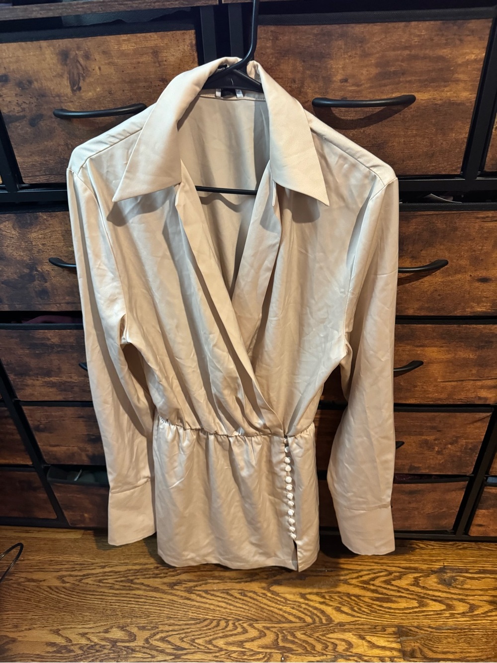 Princess Polly Cream Wrap Blouse with Notch Collar